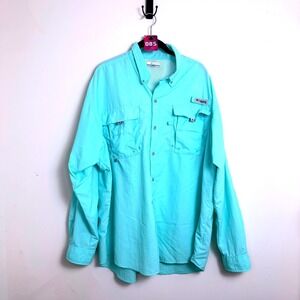 Columbia Men's PFG Long Sleeve Fishing Shirt Aqua XL Quick Dry Vented